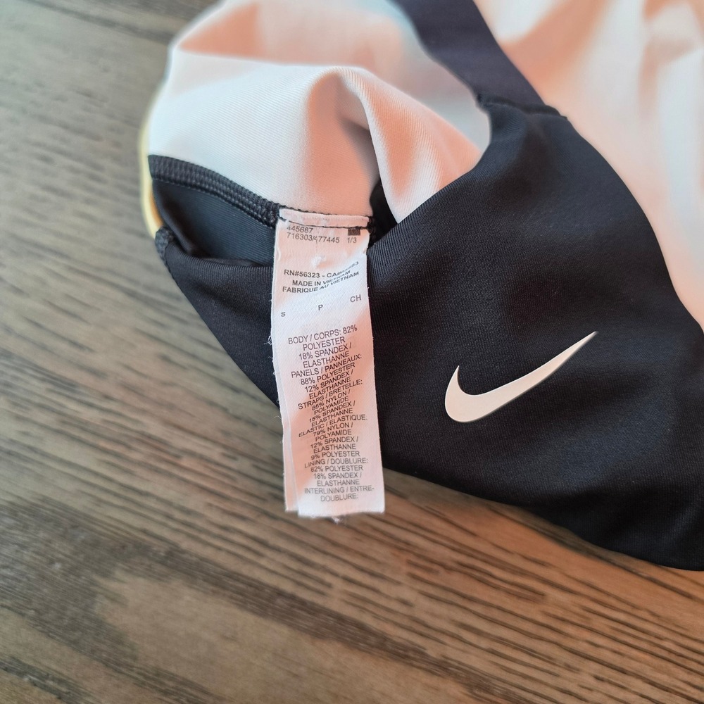 Nike Womens Colorblock Sports Bra Black White‎ Metallic Gold Small 716303-477445 - Picture 4 of 8